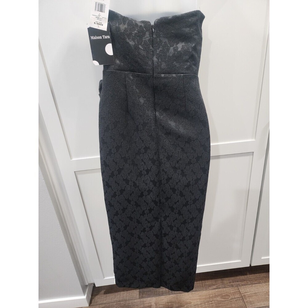 NEW Maison Tara Rosette Midi Dress Women’s 4 2-Tone Jacquard Black & Ivory Party - Picture 3 of 11